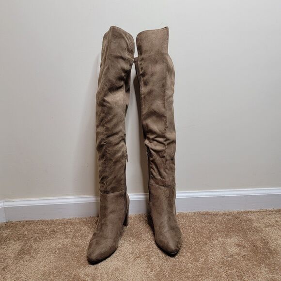 Wild Diva Taupe Faux Suede Knee High Boots - Picture 6 of 6